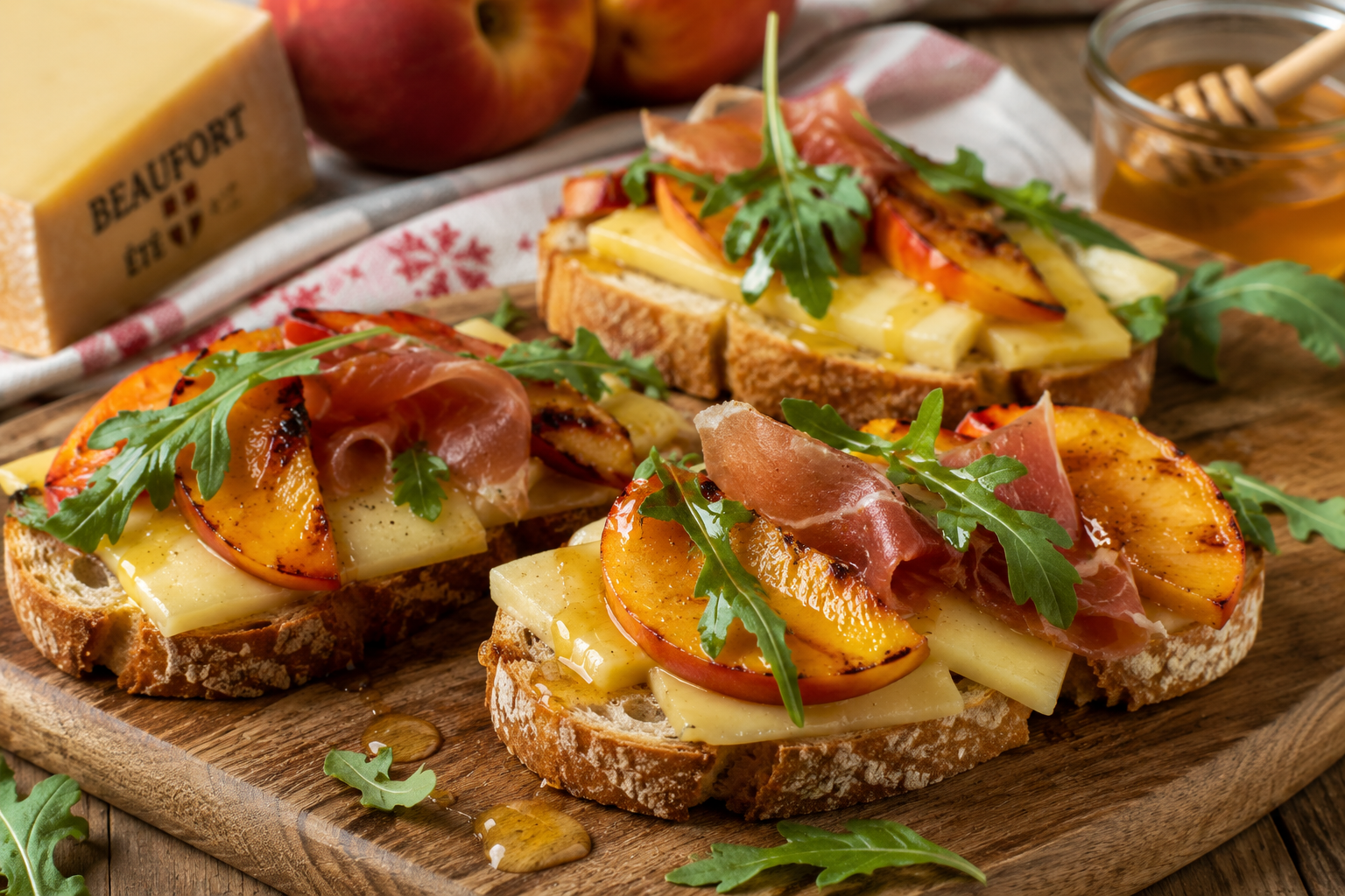 BRUSCHETTAS AU BEAUFORT ET AUX PÊCHES GRILLÉES