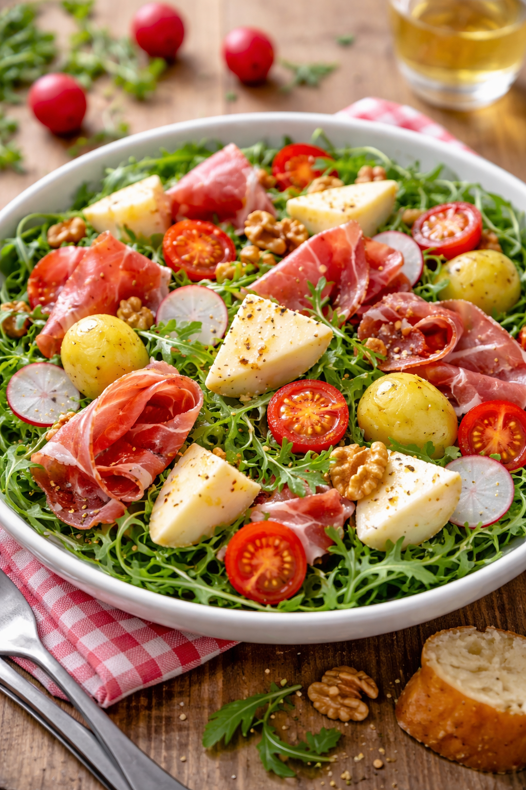 Salade savoyarde printanière au Reblochon & jambon cru