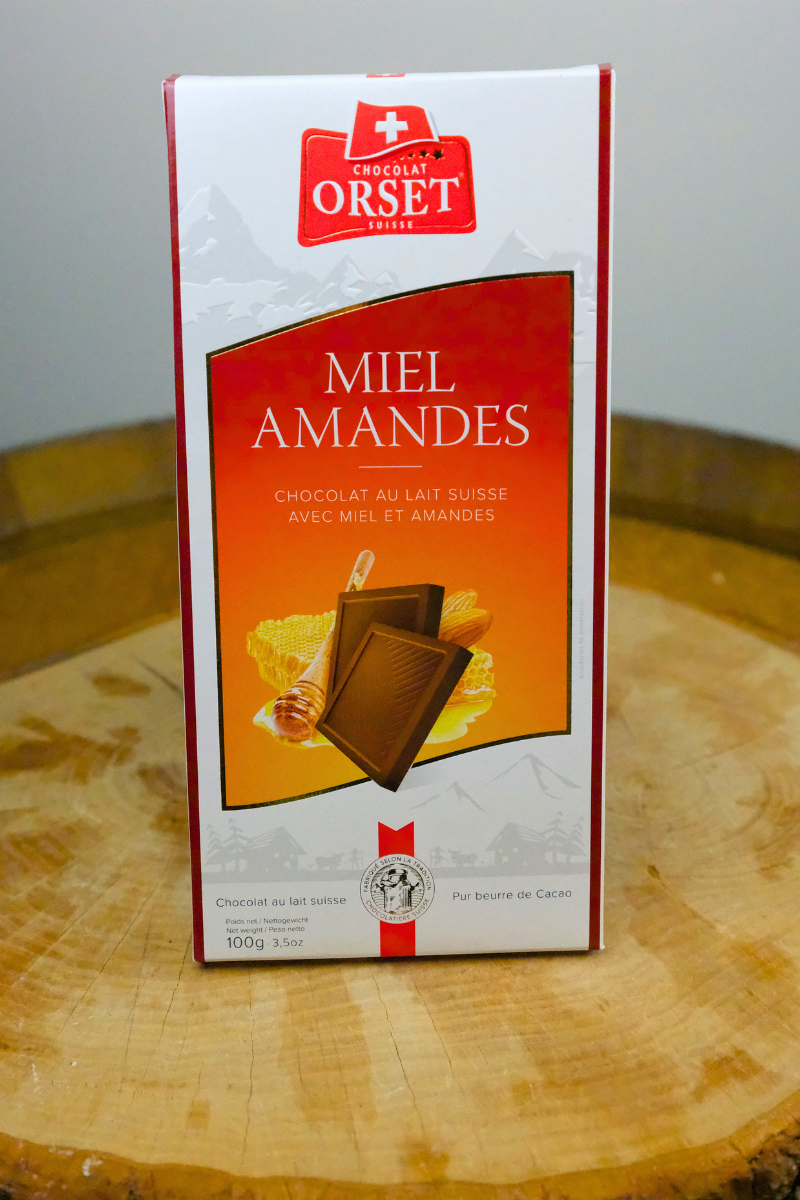 Tablette chocolat Suisse Orset Miel Amandes