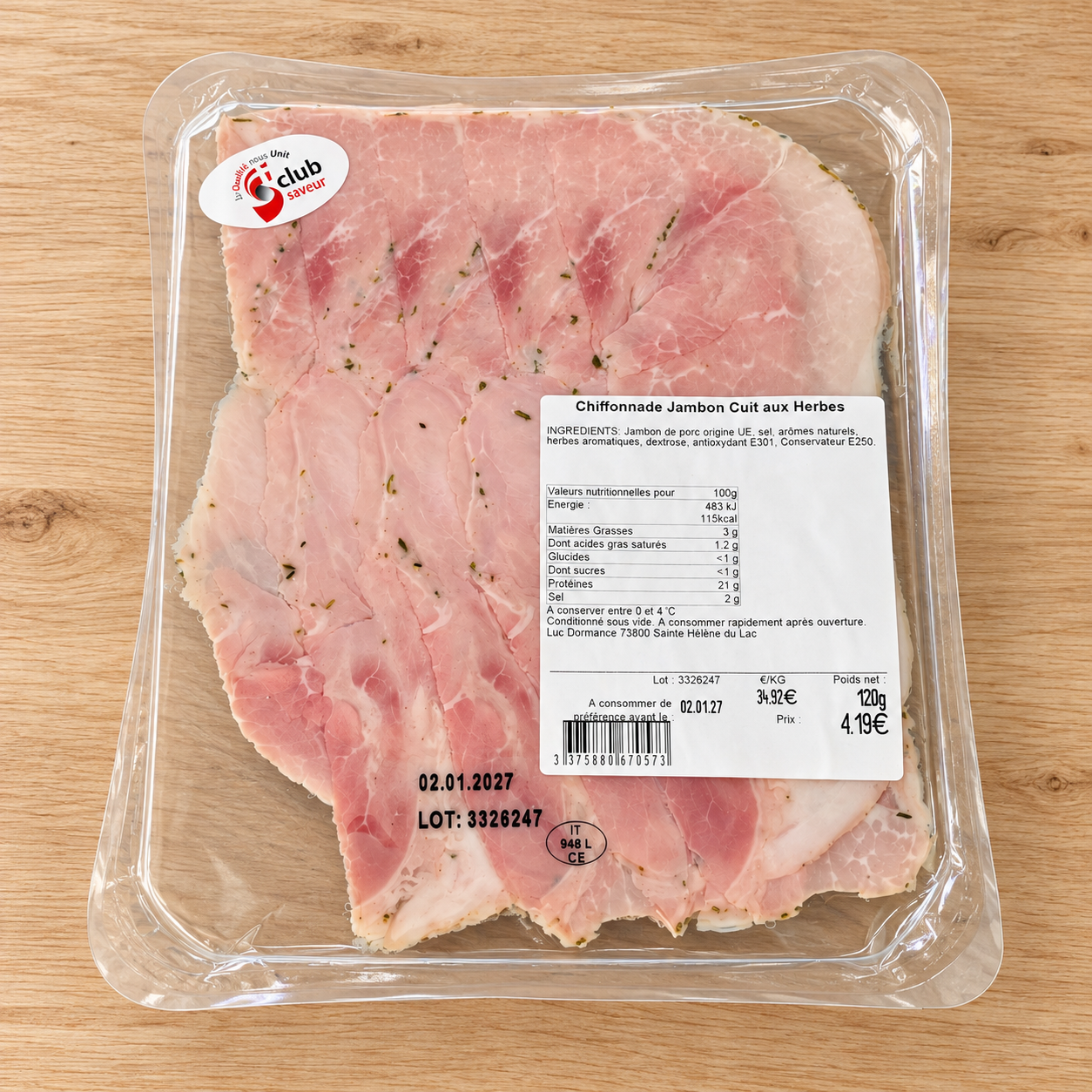 Chiffonnade Jambon Cuit aux Herbes