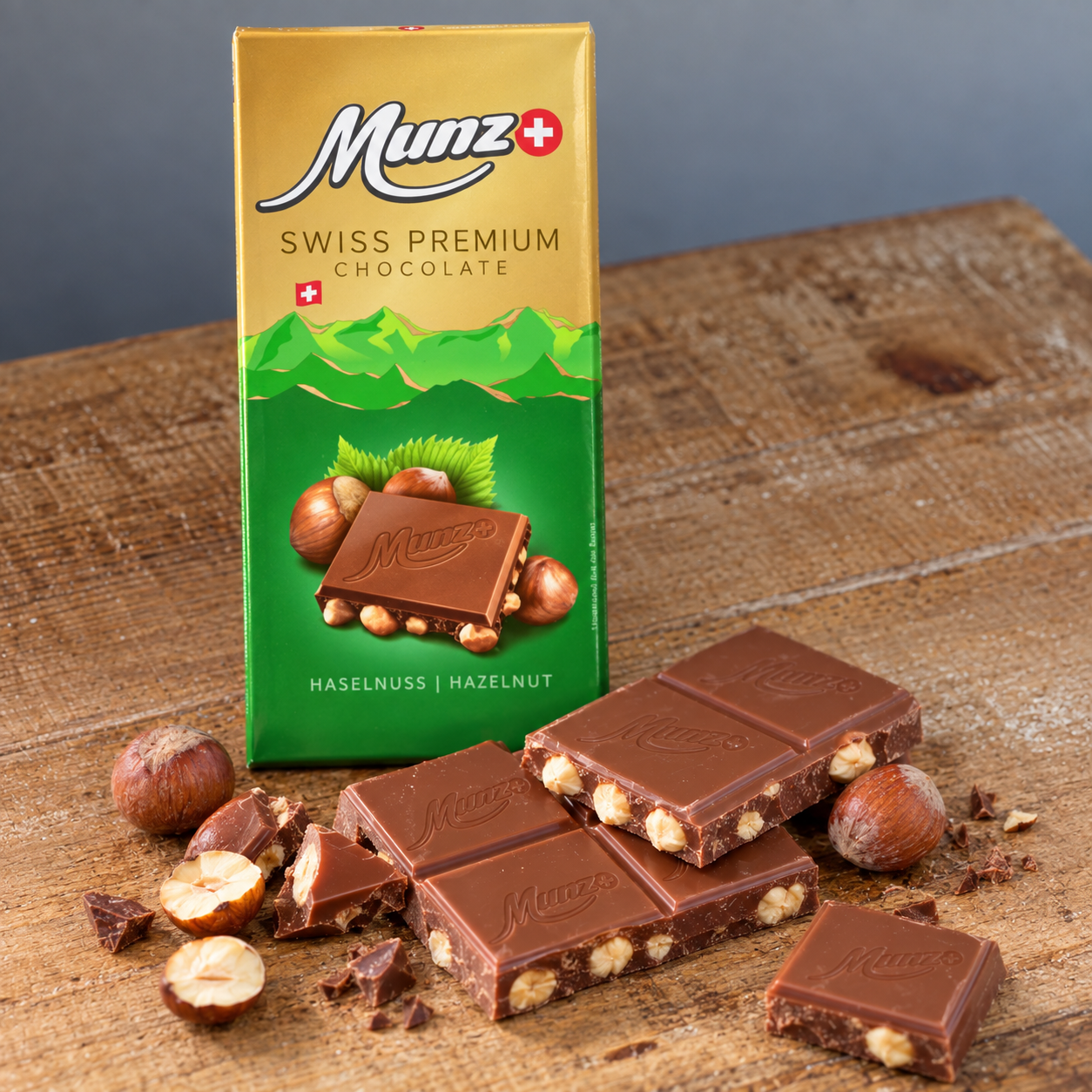 Tablette chocolat Suisse MUNZ Lait Noisettes